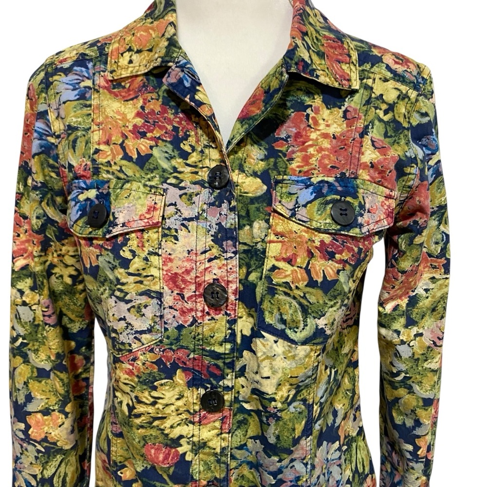 Coldwater Creek Yellow and Blue Blazer Structured Floral Jacket - Picture 9 of 17
